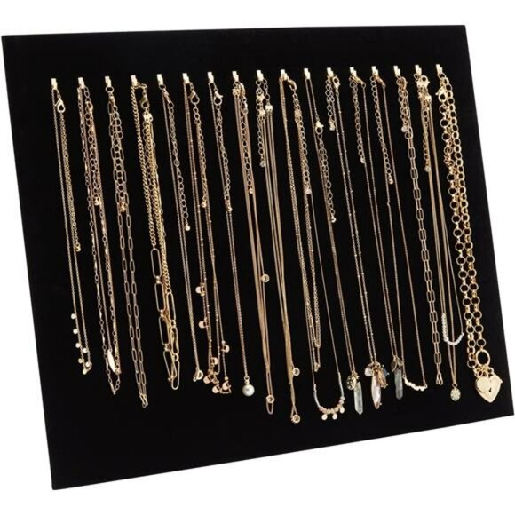 Black Velvet Jewelry Display Stand Set Necklace Board with Hooks for Selling - Picture 6 of 8